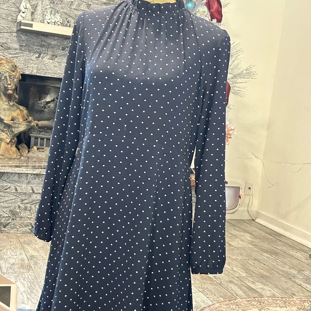 H&M Navy Long Sleeve Polka Dot Dress